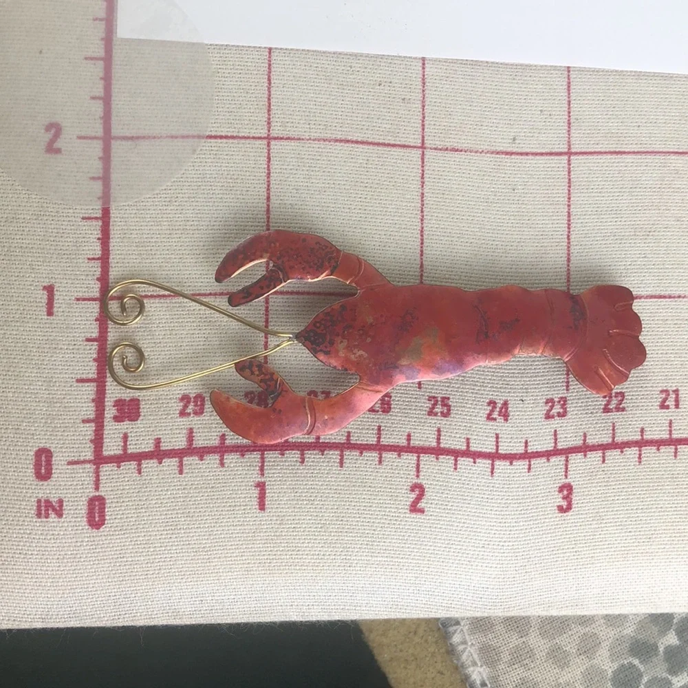 Sea Creature Maine Metal Art Lobster Pin Red Patina